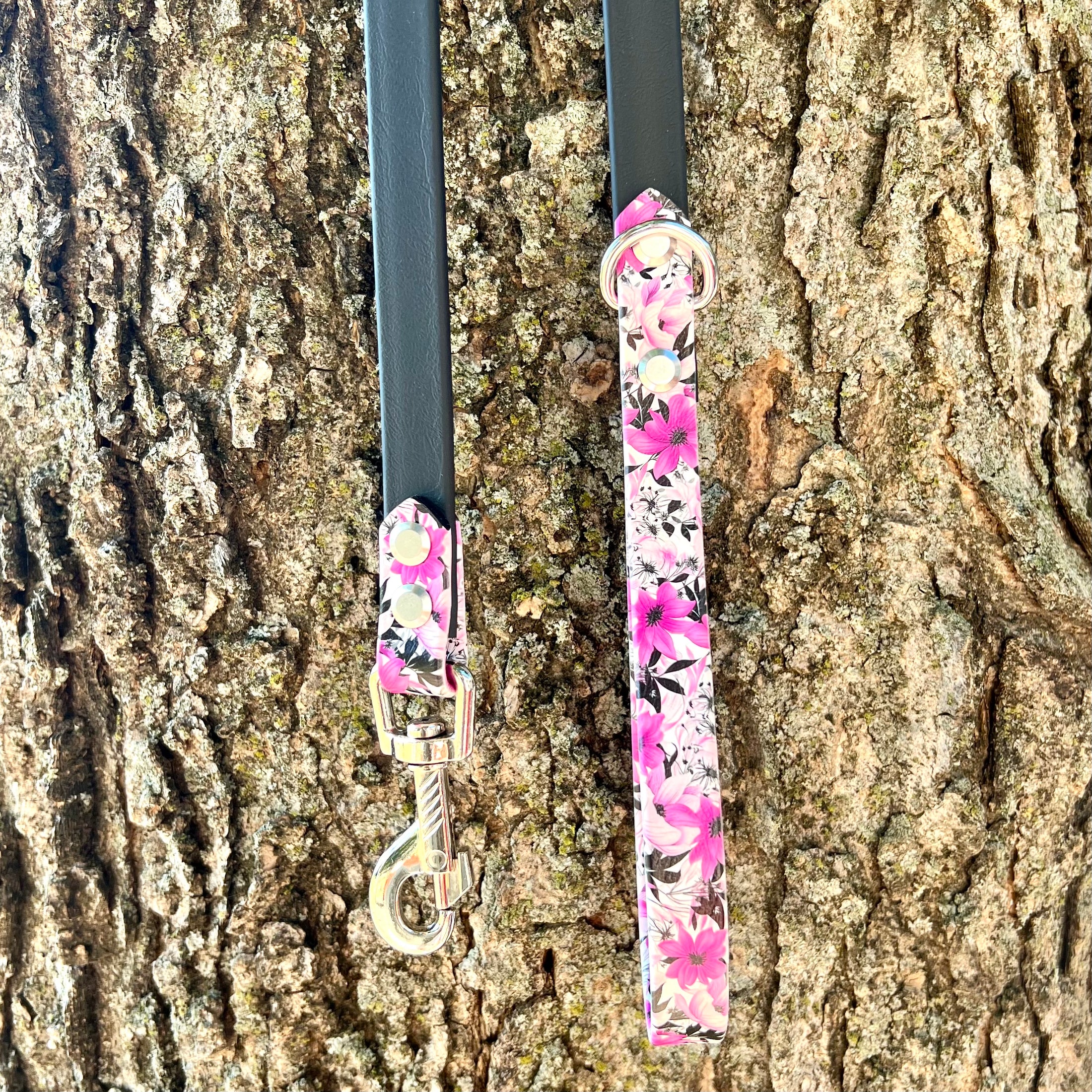 4' Pink Floral & Black Leash