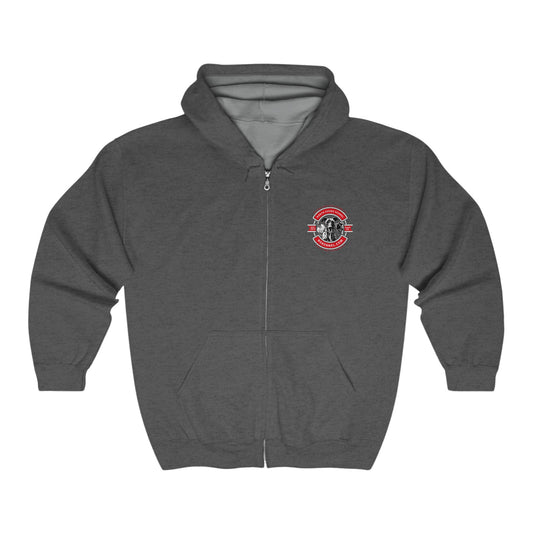 North Shore Zip Hoodie- red & white logo front only