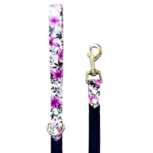 4' Pink Floral & Black Leash