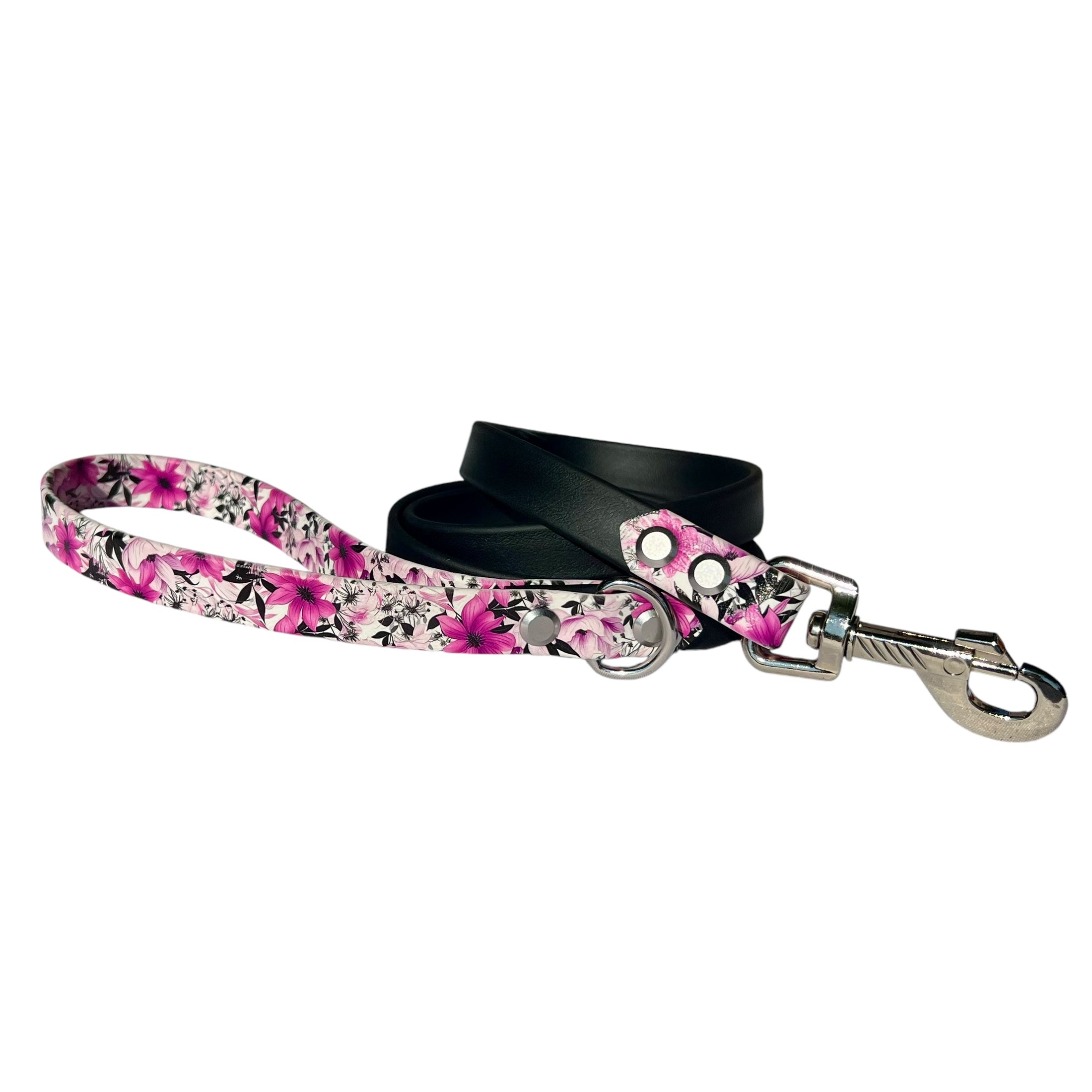 4' Pink Floral & Black Leash