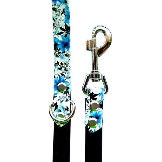 6' Black & Blue Floral Leash